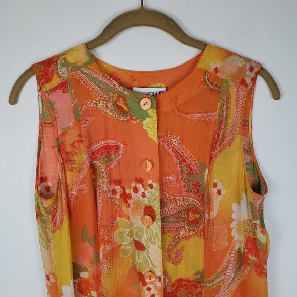 La Perla Anna Club Button Up Tunic Coverup Orange Hippy Floral Paisley Size 44 - Picture 3 of 6